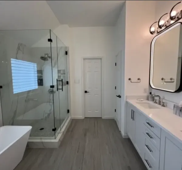 Bathroom remodel with glass shower and freestanding tub, Pflugerville and Austin area