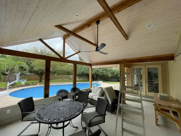 Covered patio and pool deck in Austin, TX