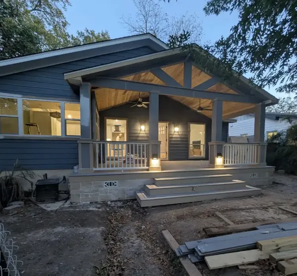 Front porch addition with gable roof, Austin area